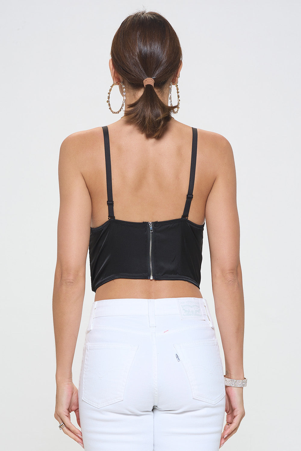 SHEER MESH FLOWER & BEAD TRIM BUSTIER CROP TOP