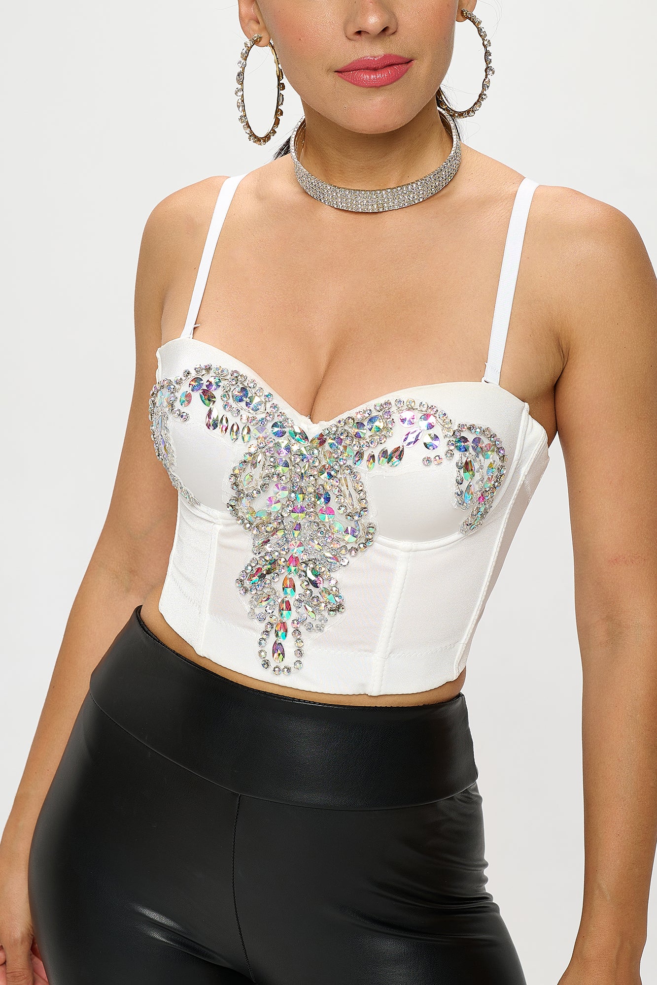 CRYSTAL RHINESTONE EMBELLISHED BUSTIER CROP TOP