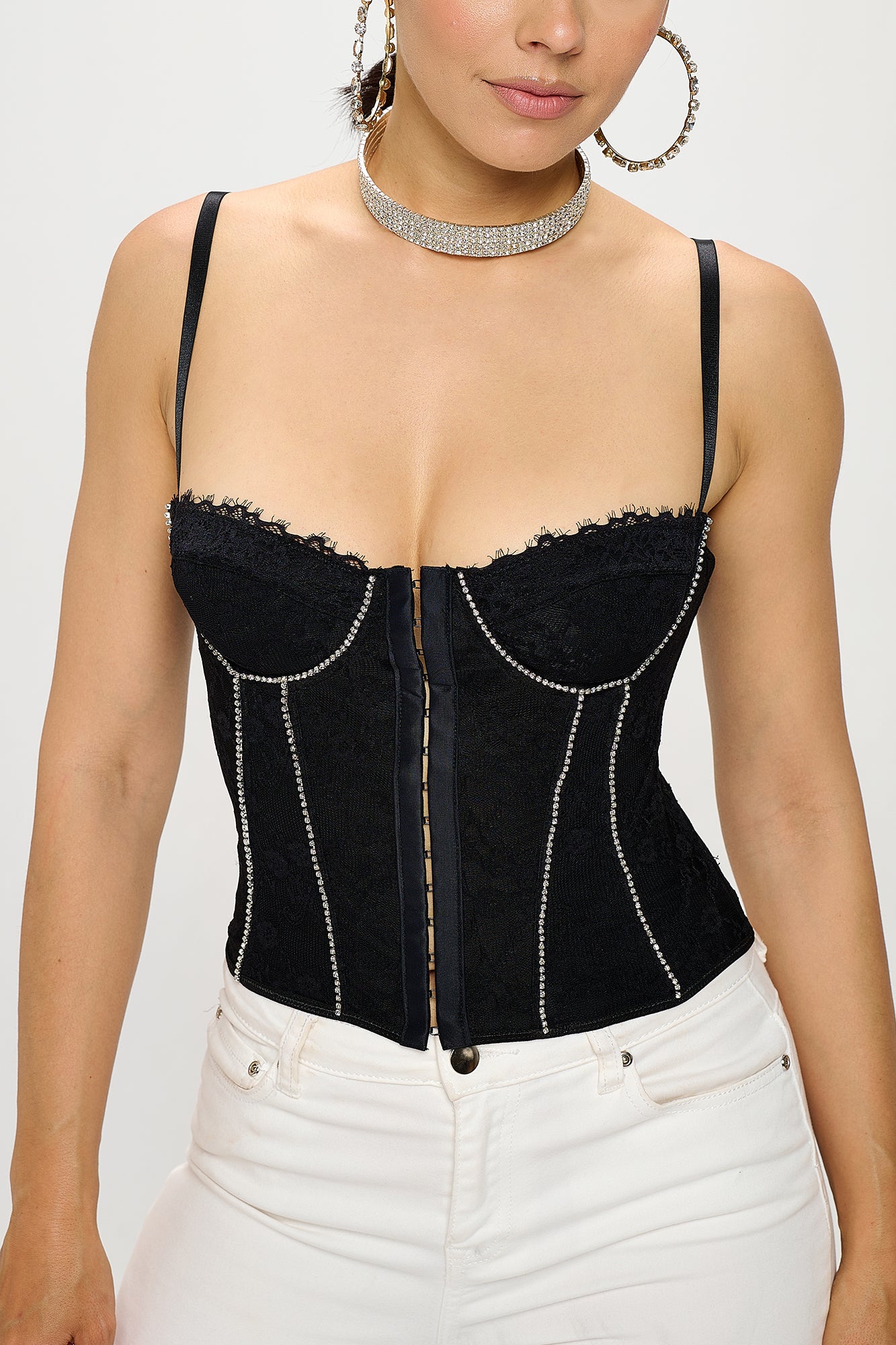 RHINESTONE EMBELLISHED LACE CORSET TOP