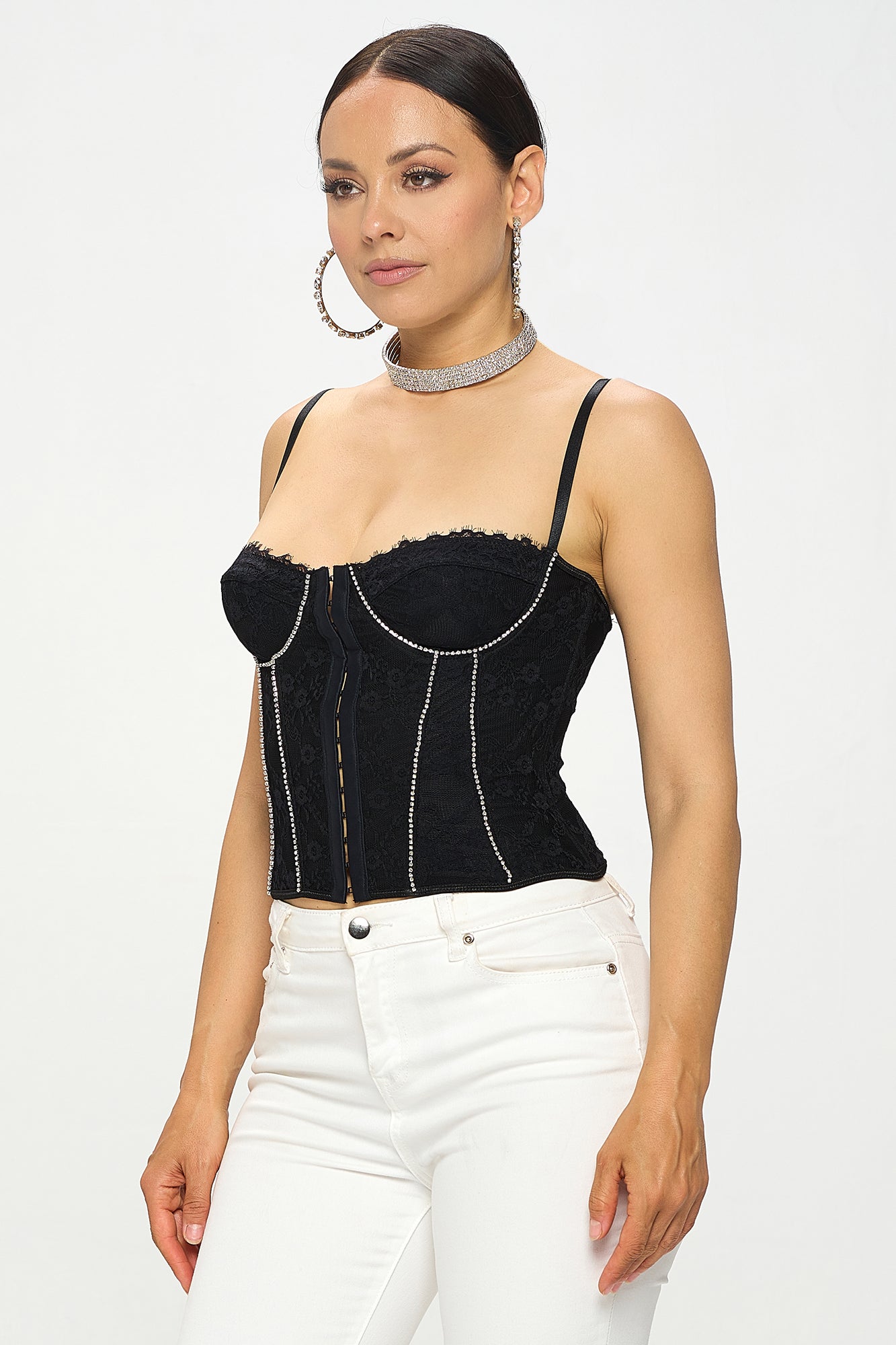 RHINESTONE EMBELLISHED LACE CORSET TOP