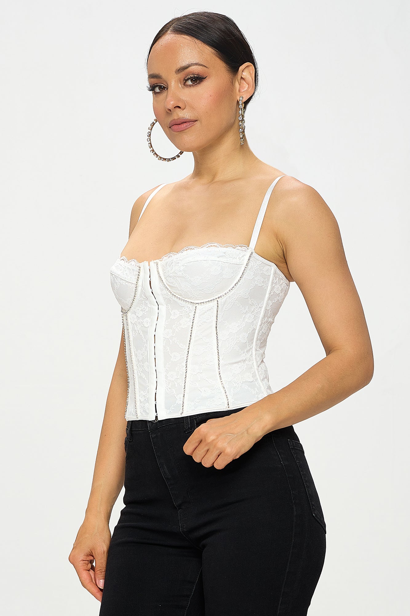 RHINESTONE EMBELLISHED LACE CORSET TOP