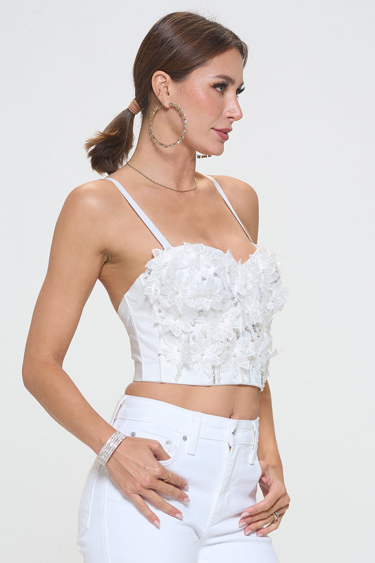 FLORAL LACE BEADING EMBELLISHED BUSTIER TOP