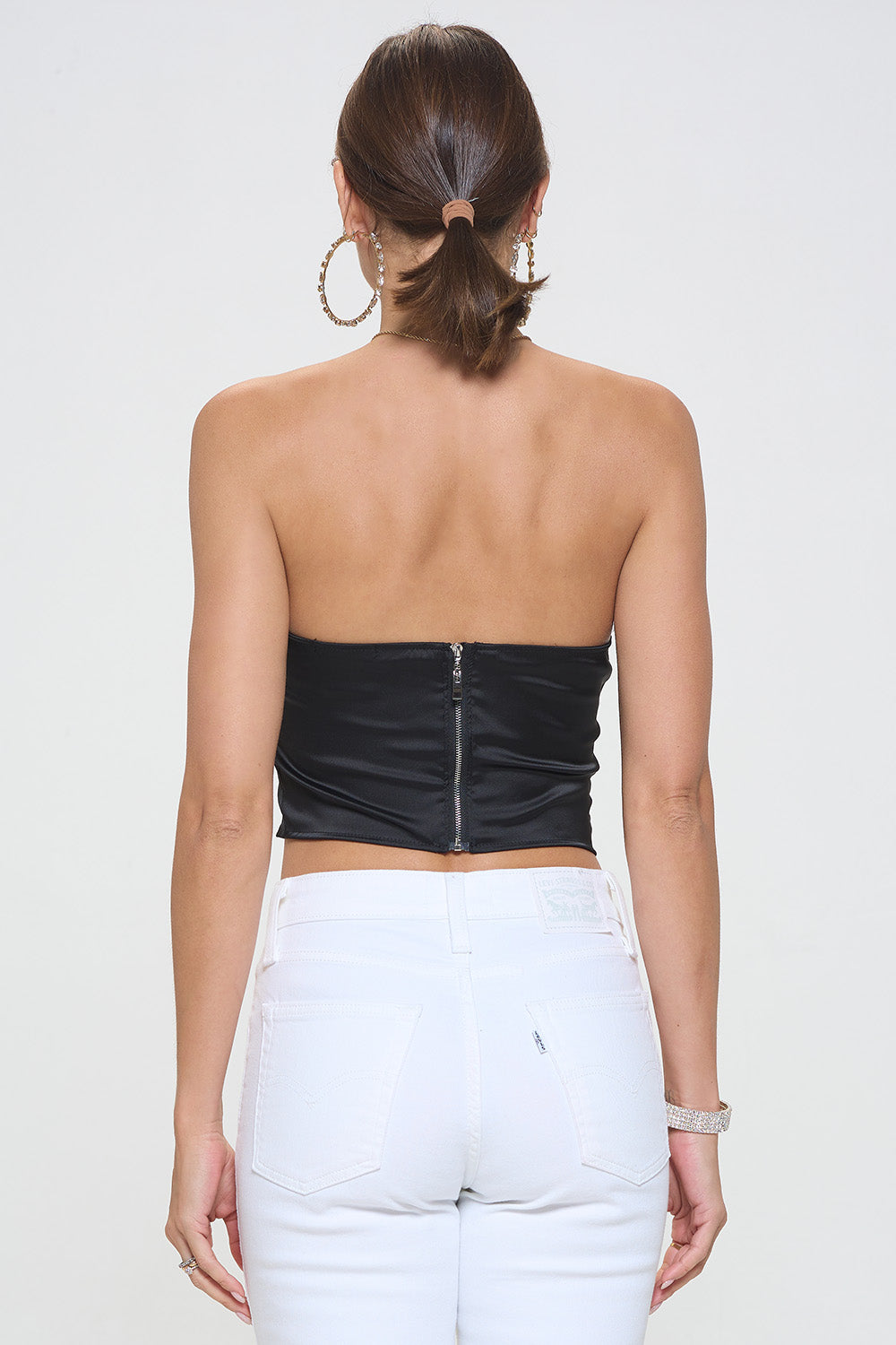 BEADED SHEER CONTRAST CROPPED TUBE TOP