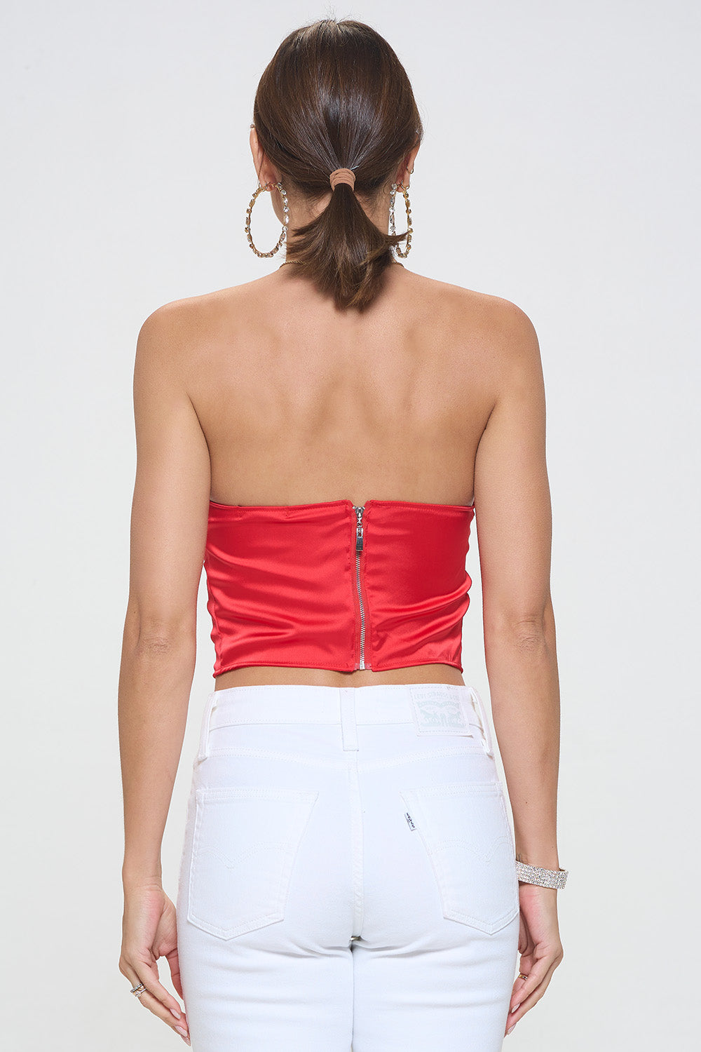 BEADED SHEER CONTRAST CROPPED TUBE TOP