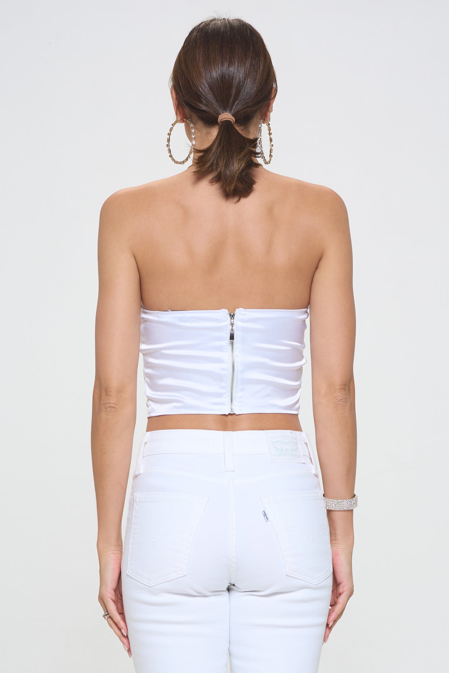 BEADED SHEER CONTRAST CROPPED TUBE TOP