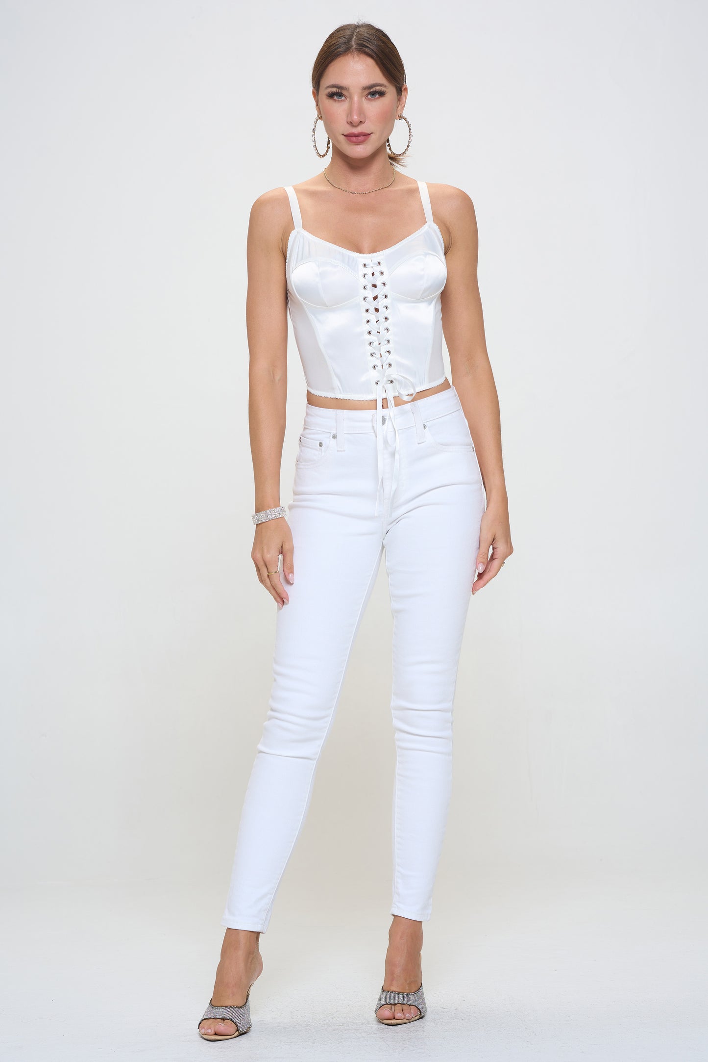 LACE UP FRONT DETAIL SATIN CORSET TOP