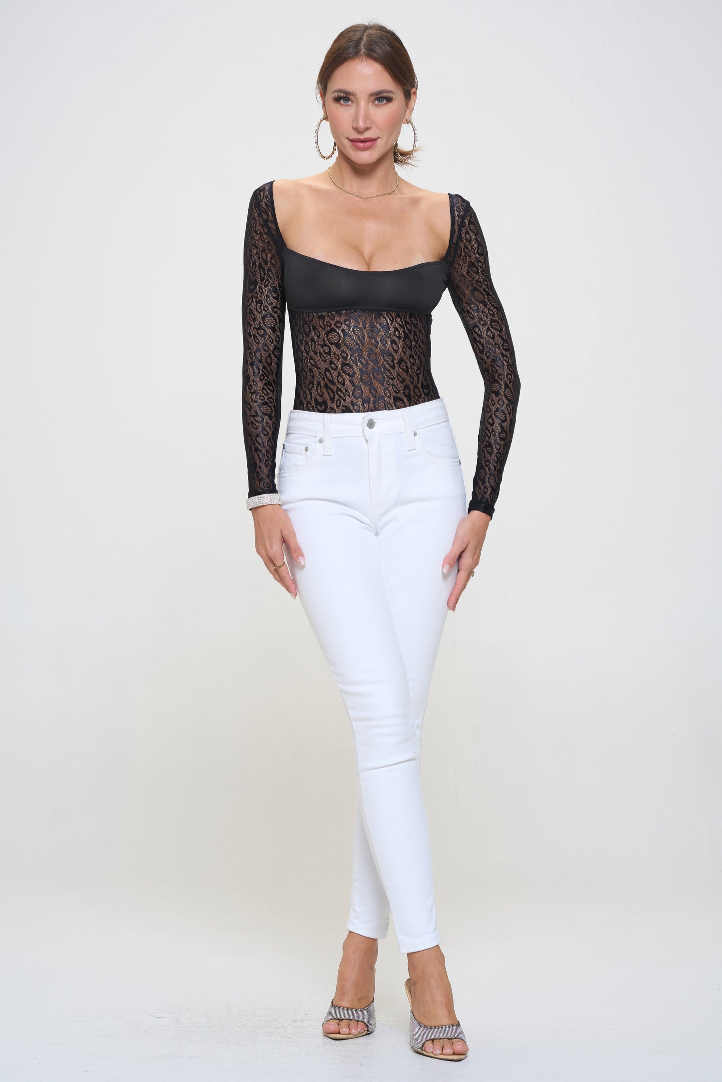 SOLID LEOPARD LACE LONG SLEEVE BODYSUIT