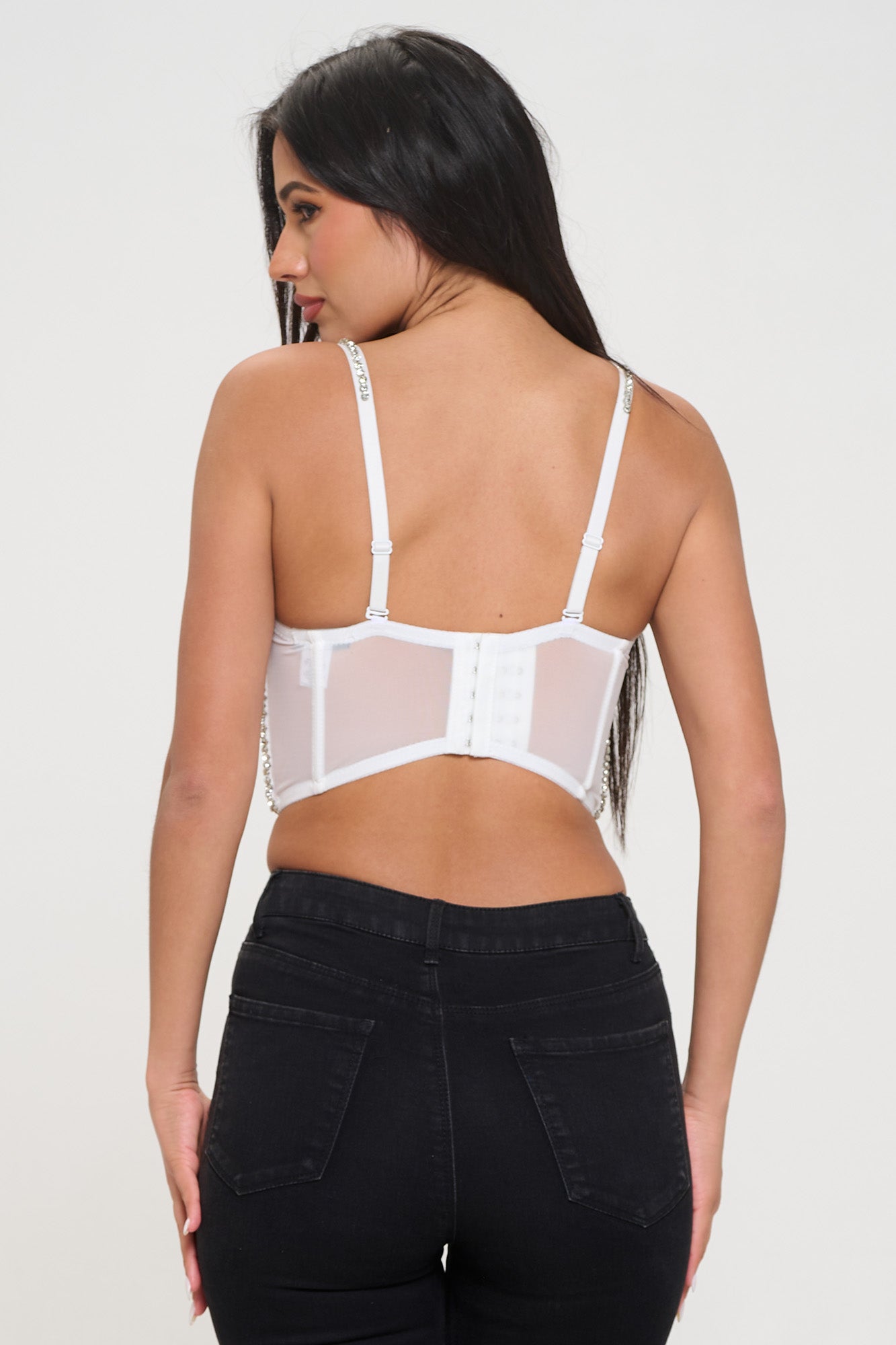 WHITE PEARL RHINETONE EMBELLISHED BUSTIER TOP