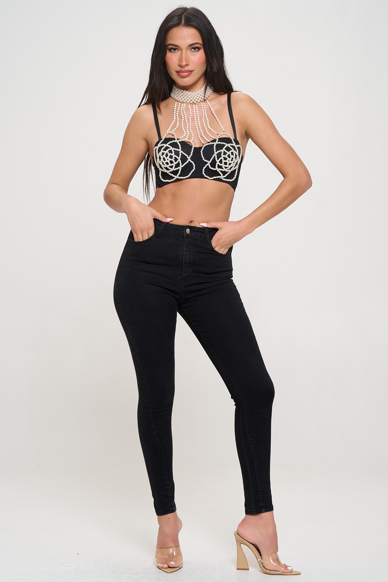 PEARL BEADING BODYCHAIN BRALETTE TOP_D7276