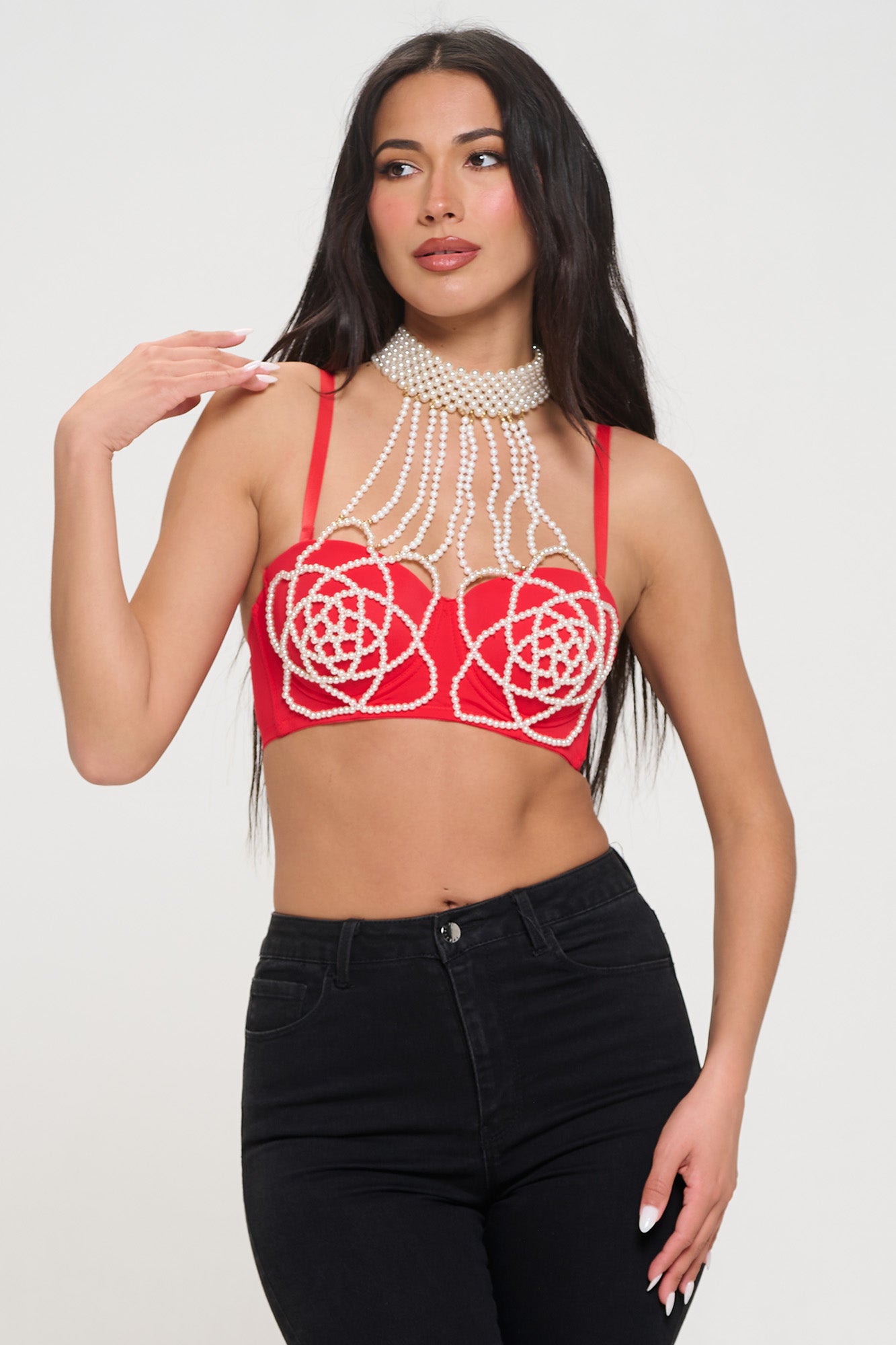 PEARL BEADING BODYCHAIN BRALETTE TOP_D7276