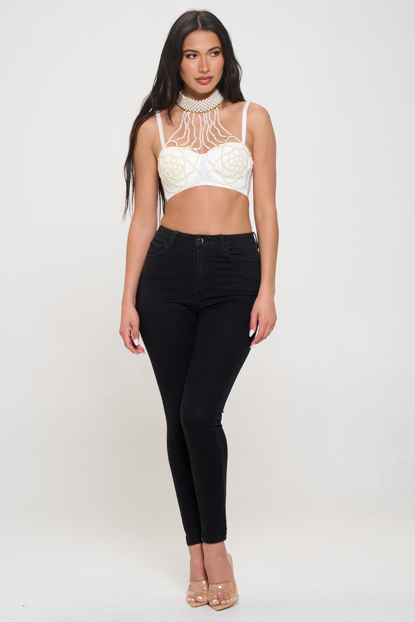 PEARL BEADING BODYCHAIN BRALETTE TOP_D7276