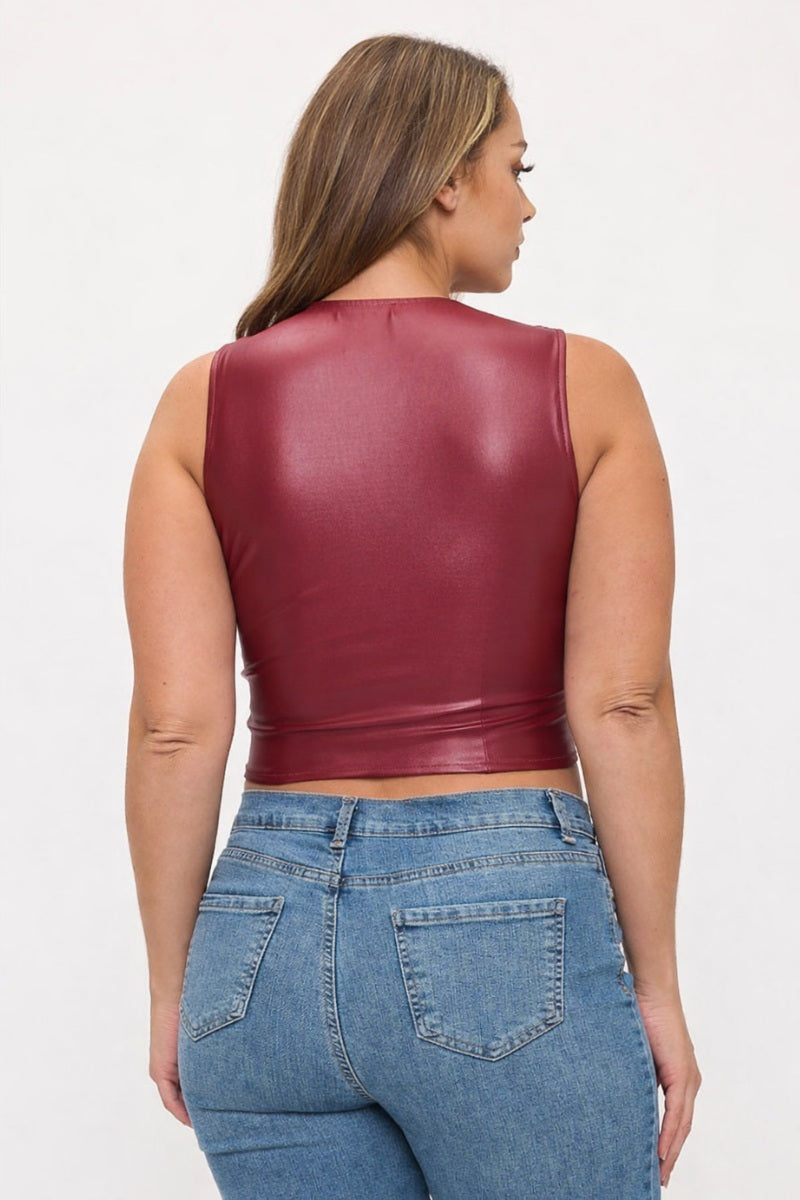 LACE-UP FRONT DETAIL SLEEVELESS CROP TOP-PLUS