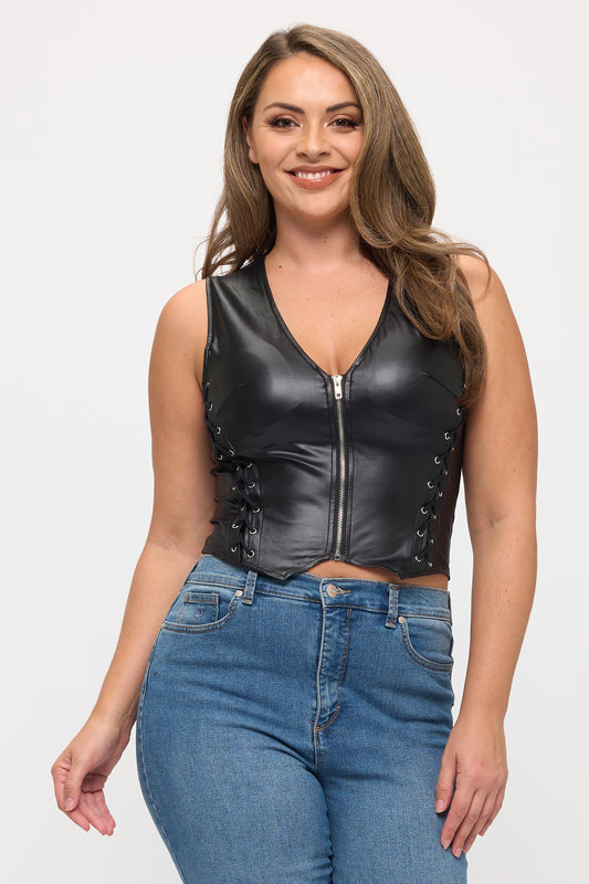 LACE-UP FRONT DETAIL SLEEVELESS CROP TOP-PLUS