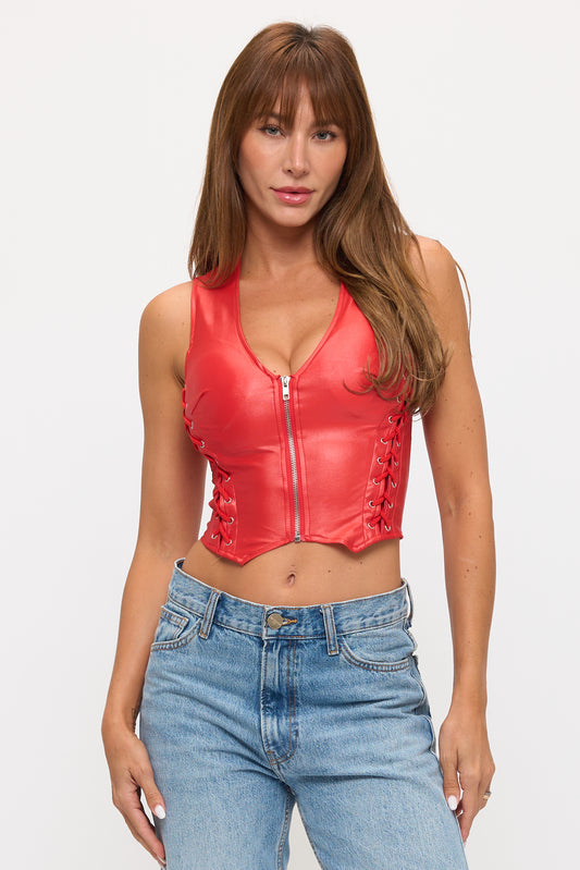 LACE-UP FRONT DETAIL SLEEVELESS CROP TOP