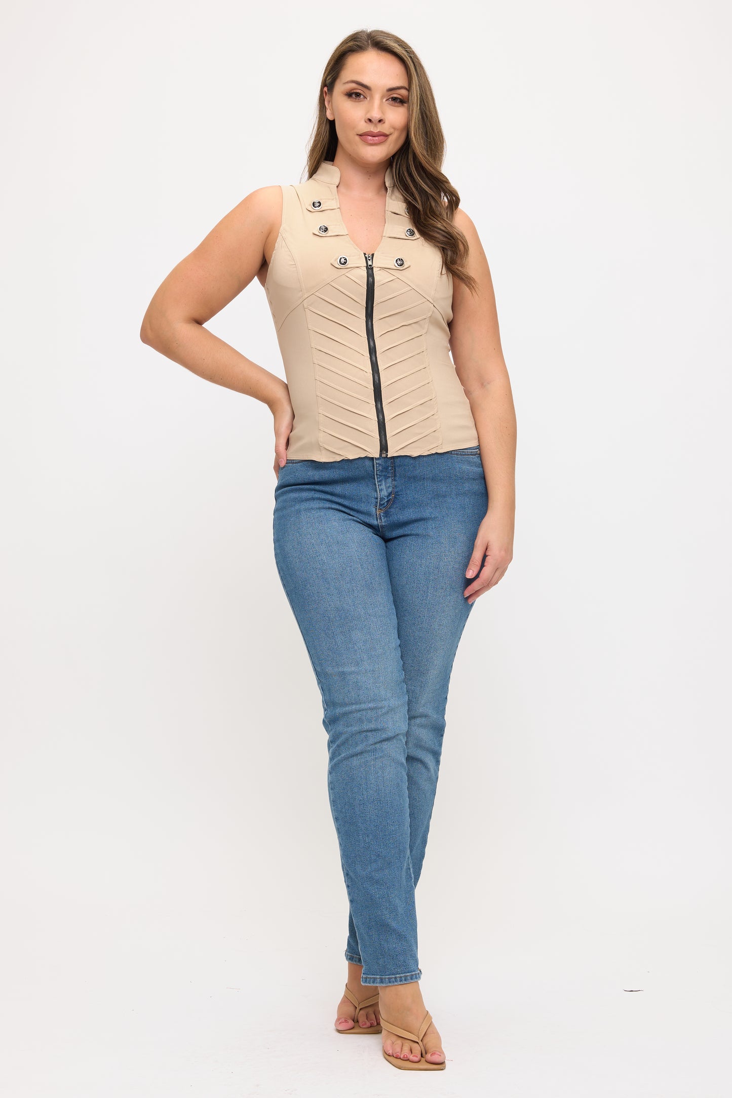 BACK CROSSED ZIP UP PLUS TANK TOP_D6744P