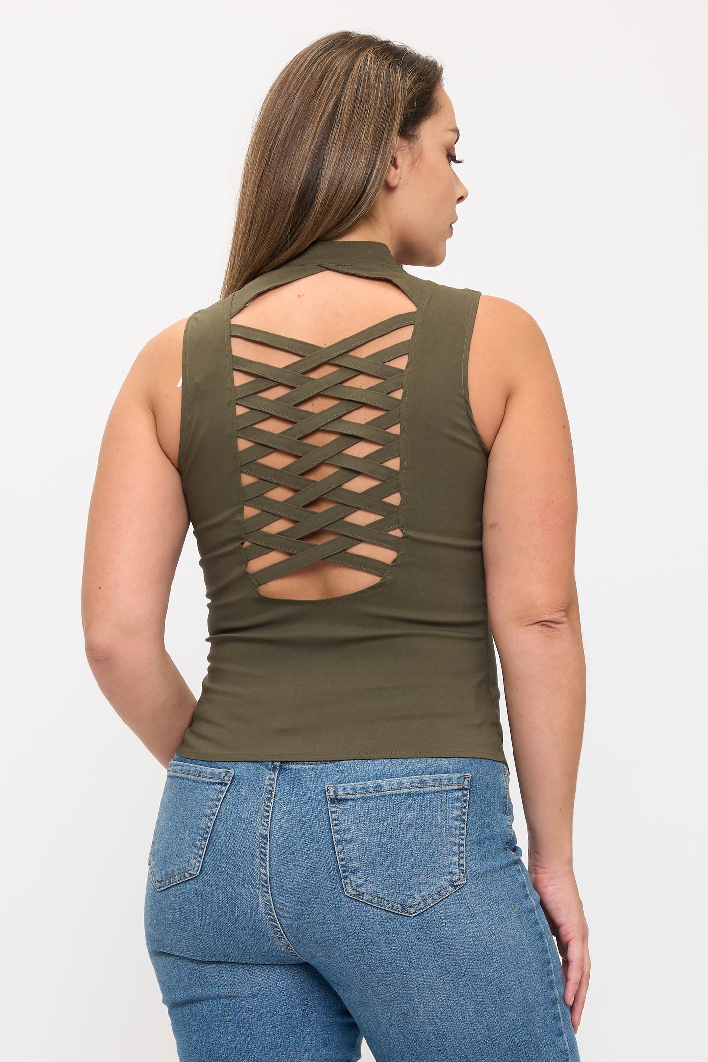 BACK CROSSED ZIP UP PLUS TANK TOP_D6744P