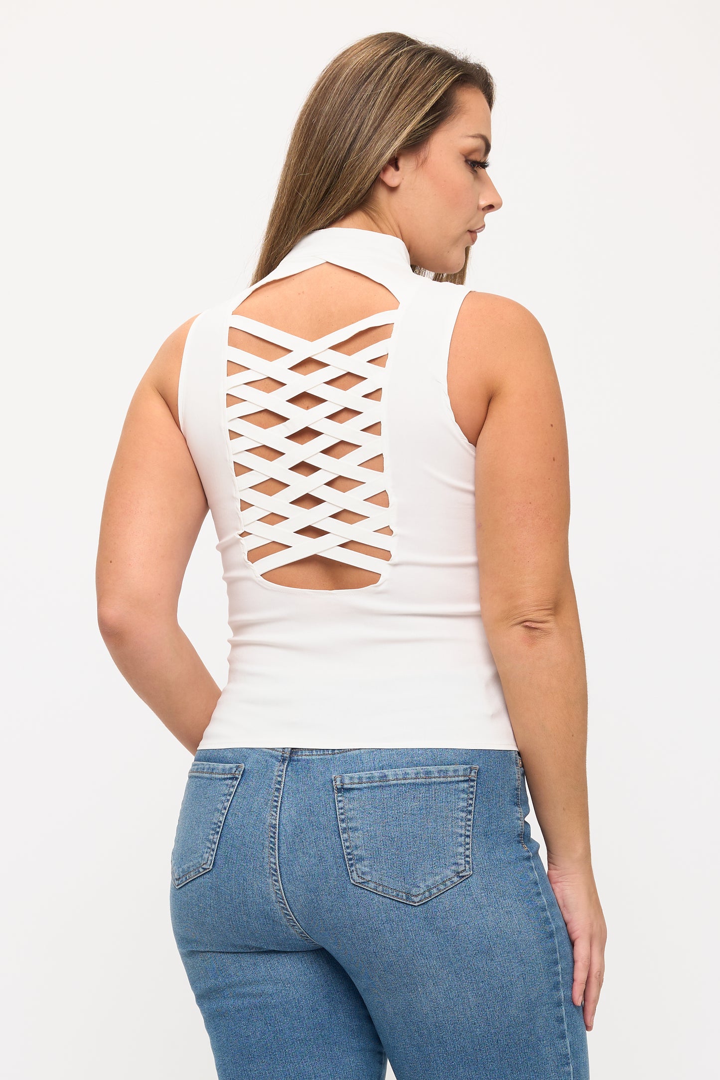 BACK CROSSED ZIP UP PLUS TANK TOP_D6744P