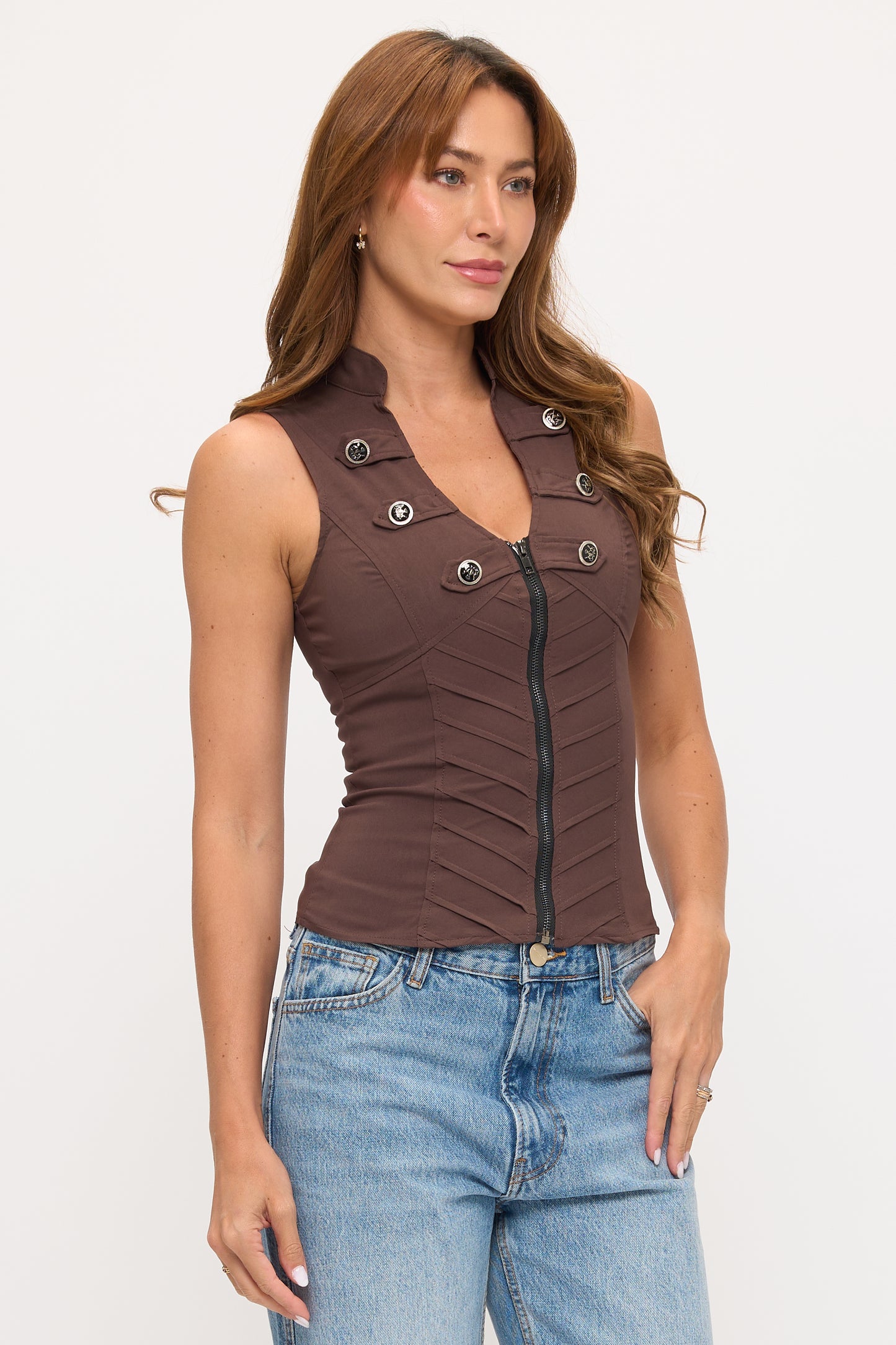 CRISS CROSSED BACK ZIPPER CLOSURE FRONT TANK TOP_D6744