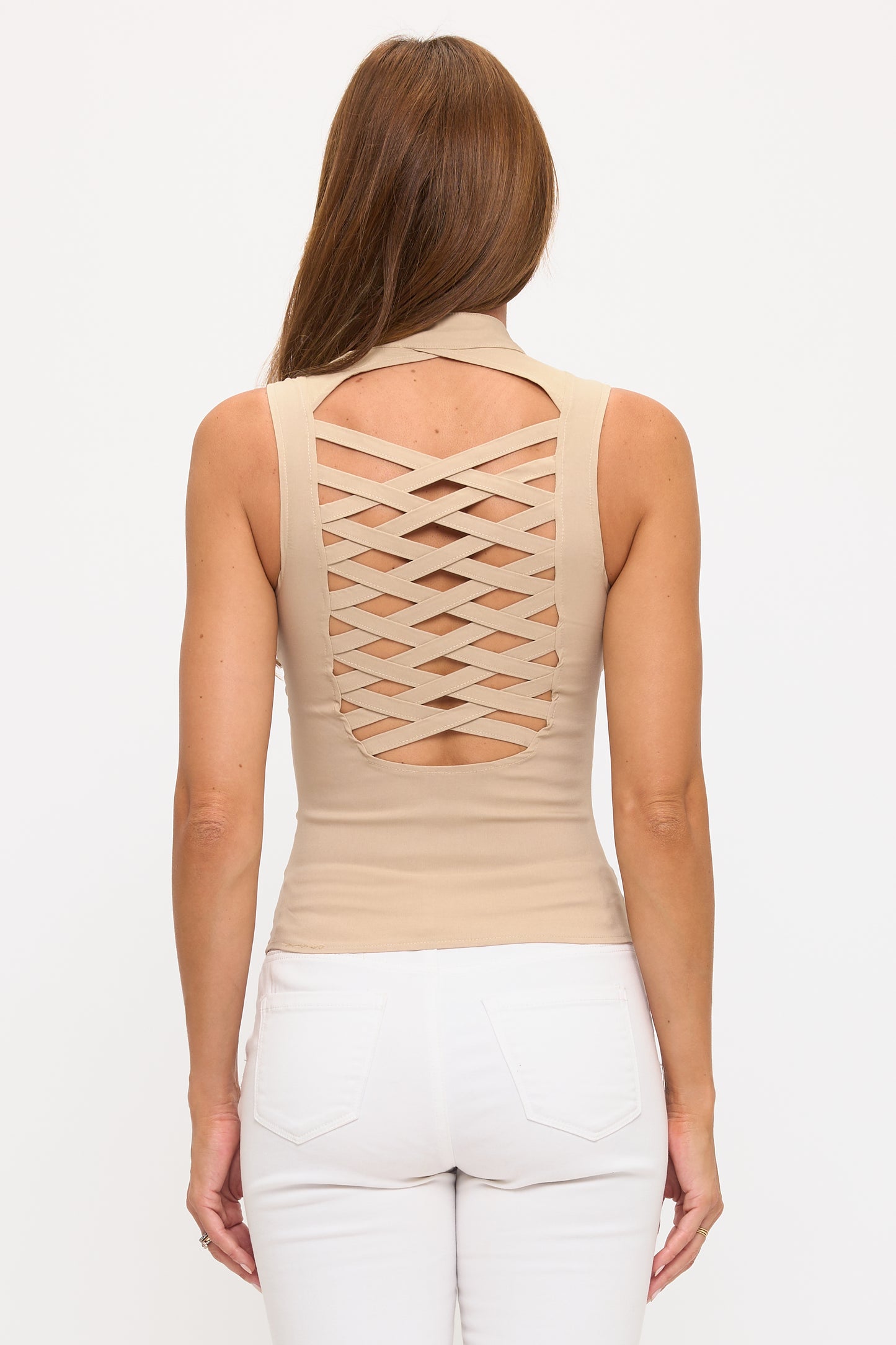 CRISS CROSSED BACK ZIPPER CLOSURE FRONT TANK TOP_D6744