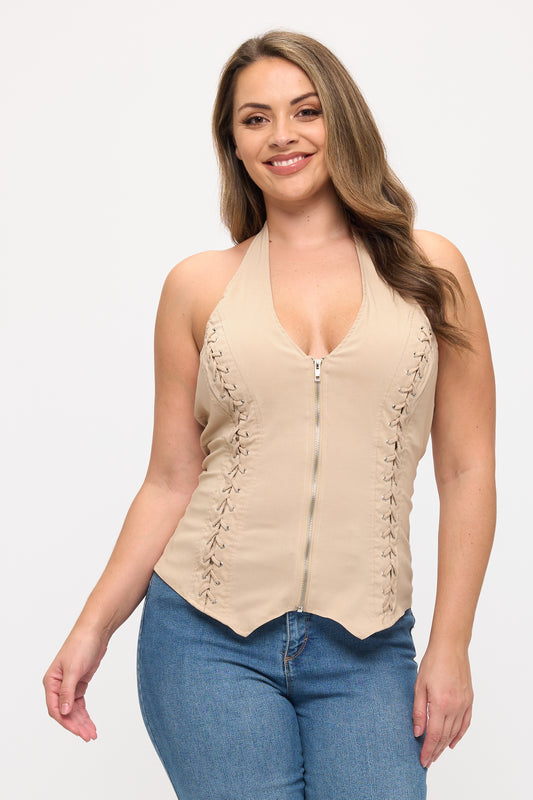 LACE UP DETAIL HALTER PLUS_D6838P