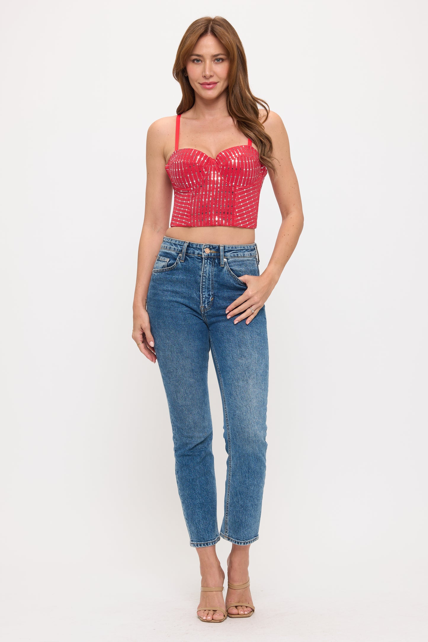 Glam Metallic Beaded Bustier Top