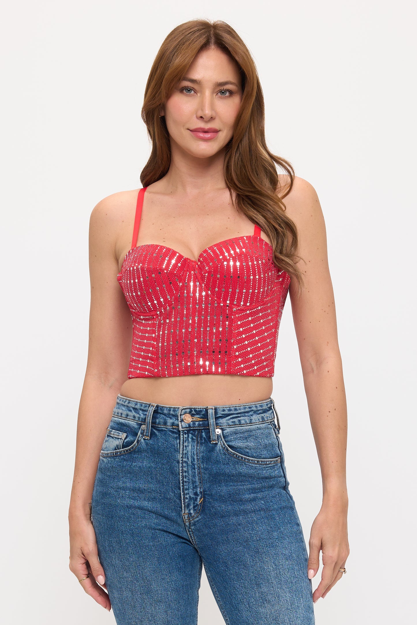 Glam Metallic Beaded Bustier Top
