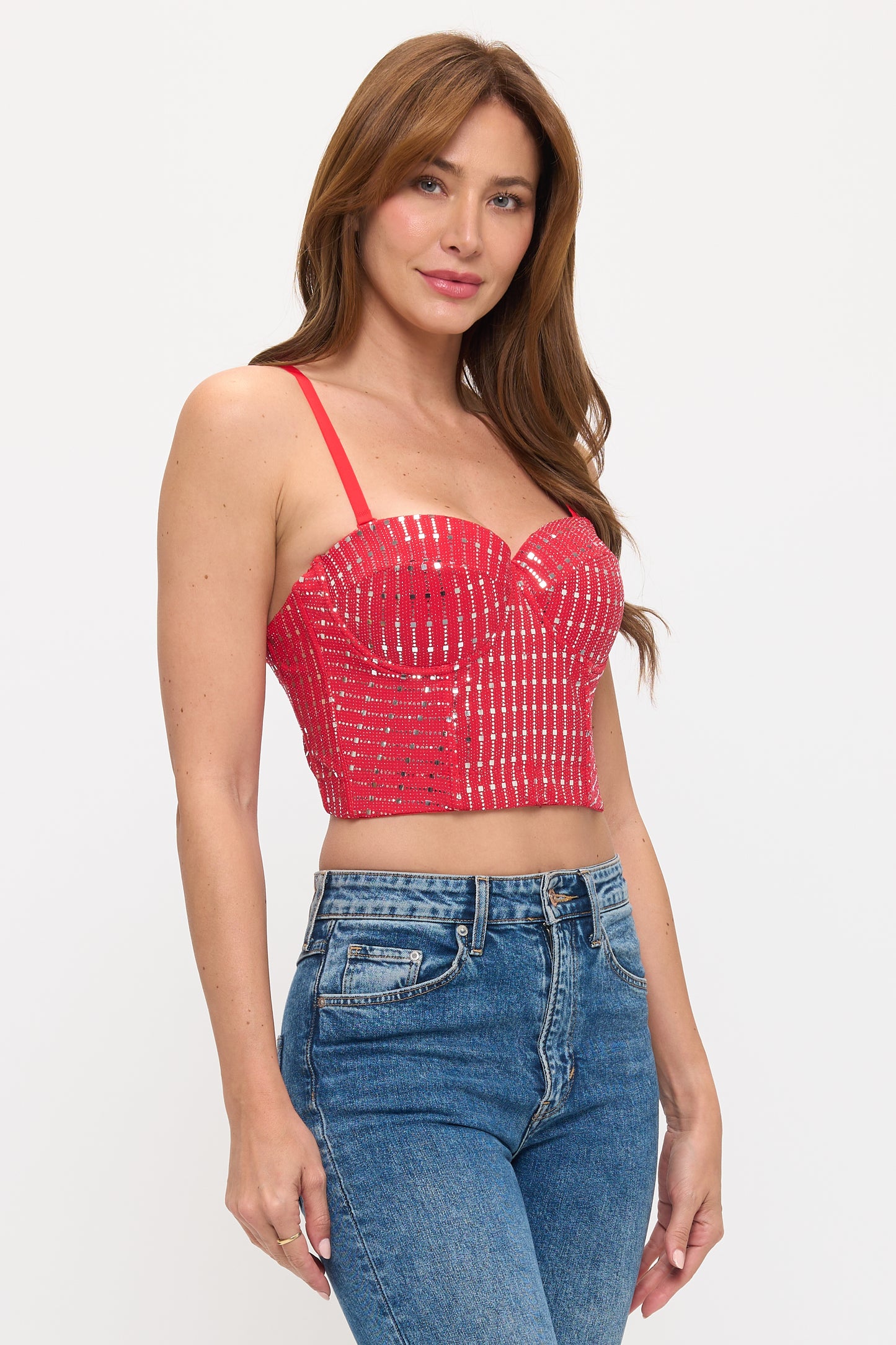 Glam Metallic Beaded Bustier Top