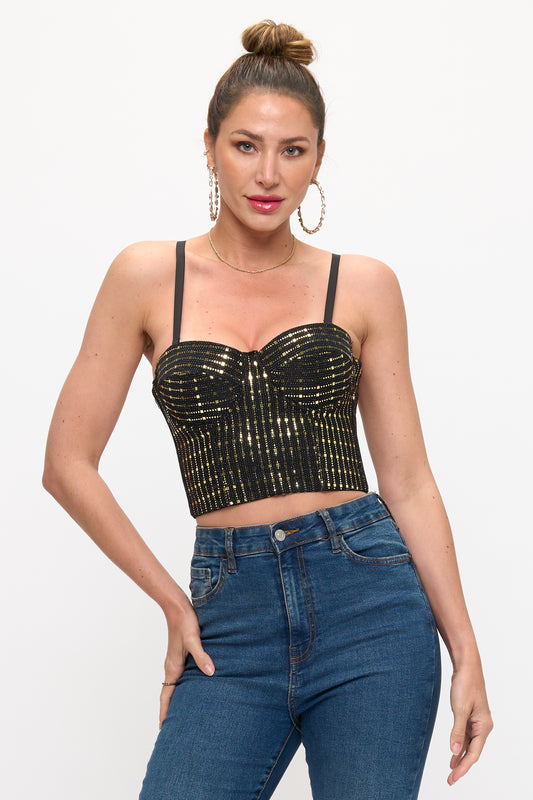 Glam Metallic Beaded Bustier Top