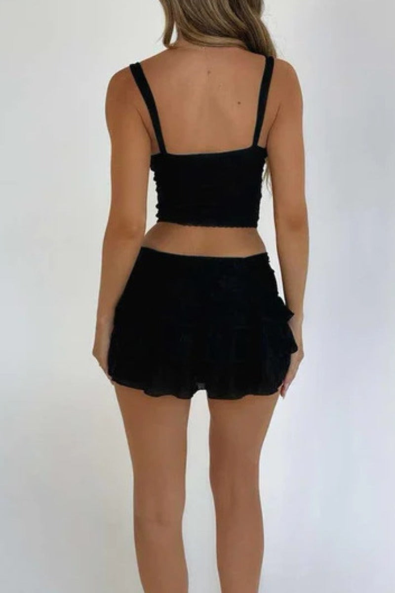 Sexy Lace Cami Top and Layered Ruffle Skirt Set