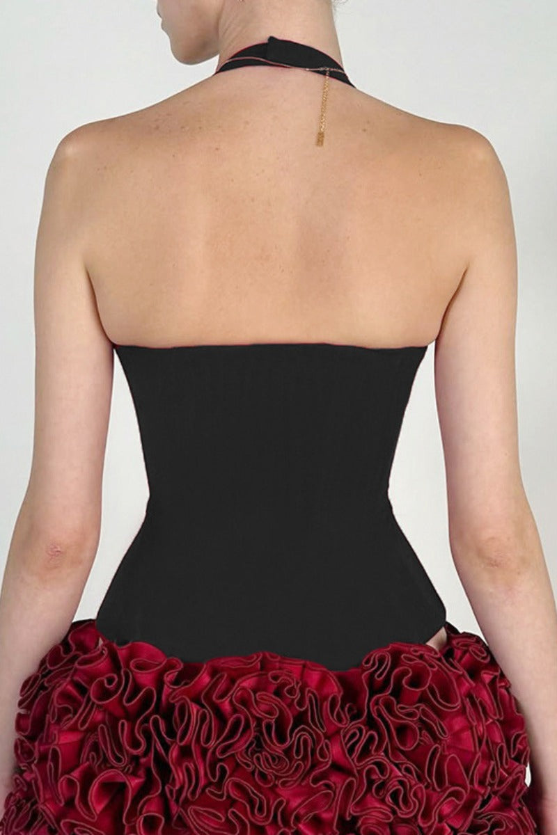 Sleek Halter Zip-Up Corset with Lattice Sides