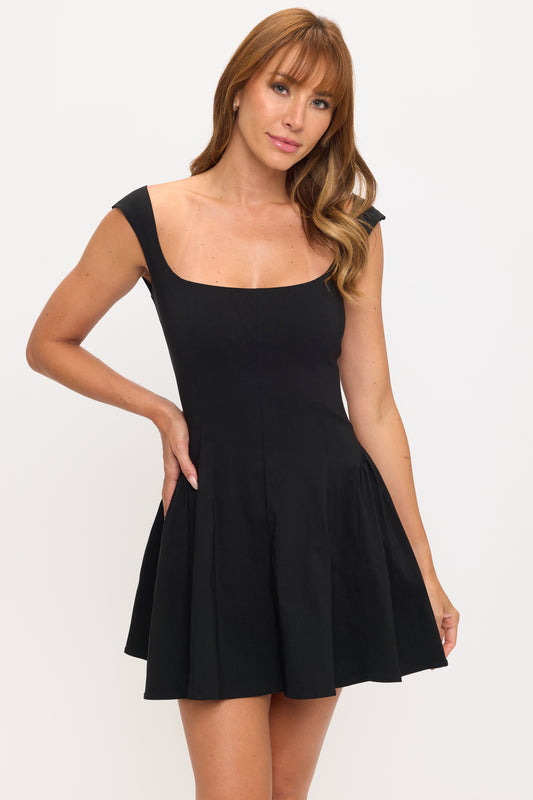 Chic Square Neckline Fit & Flare Dress