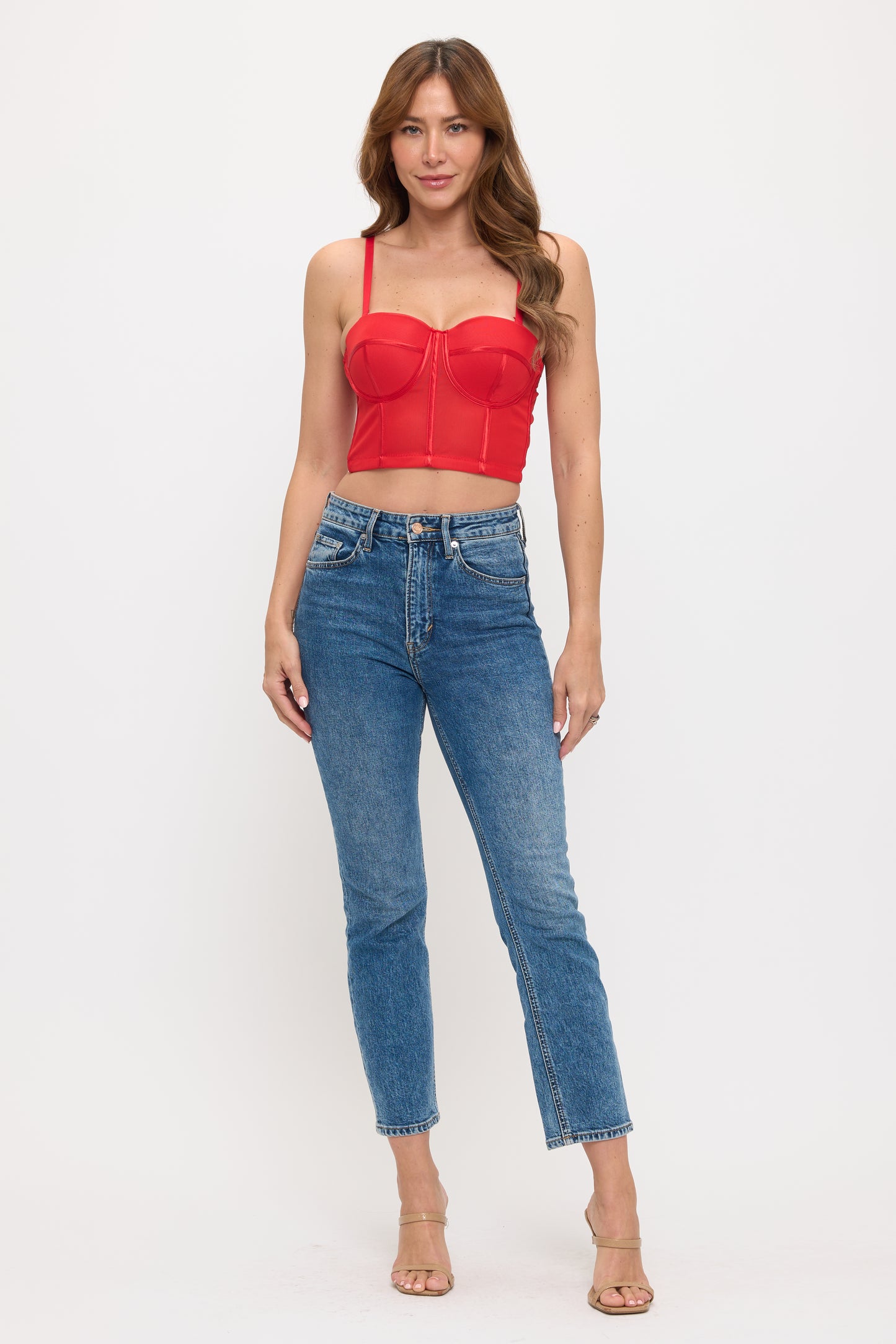 Sheer Mesh Longline Bustier Top