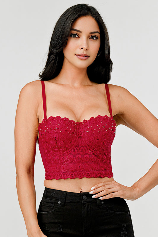 Reigning Lace Sequins Beaded Bustier Top