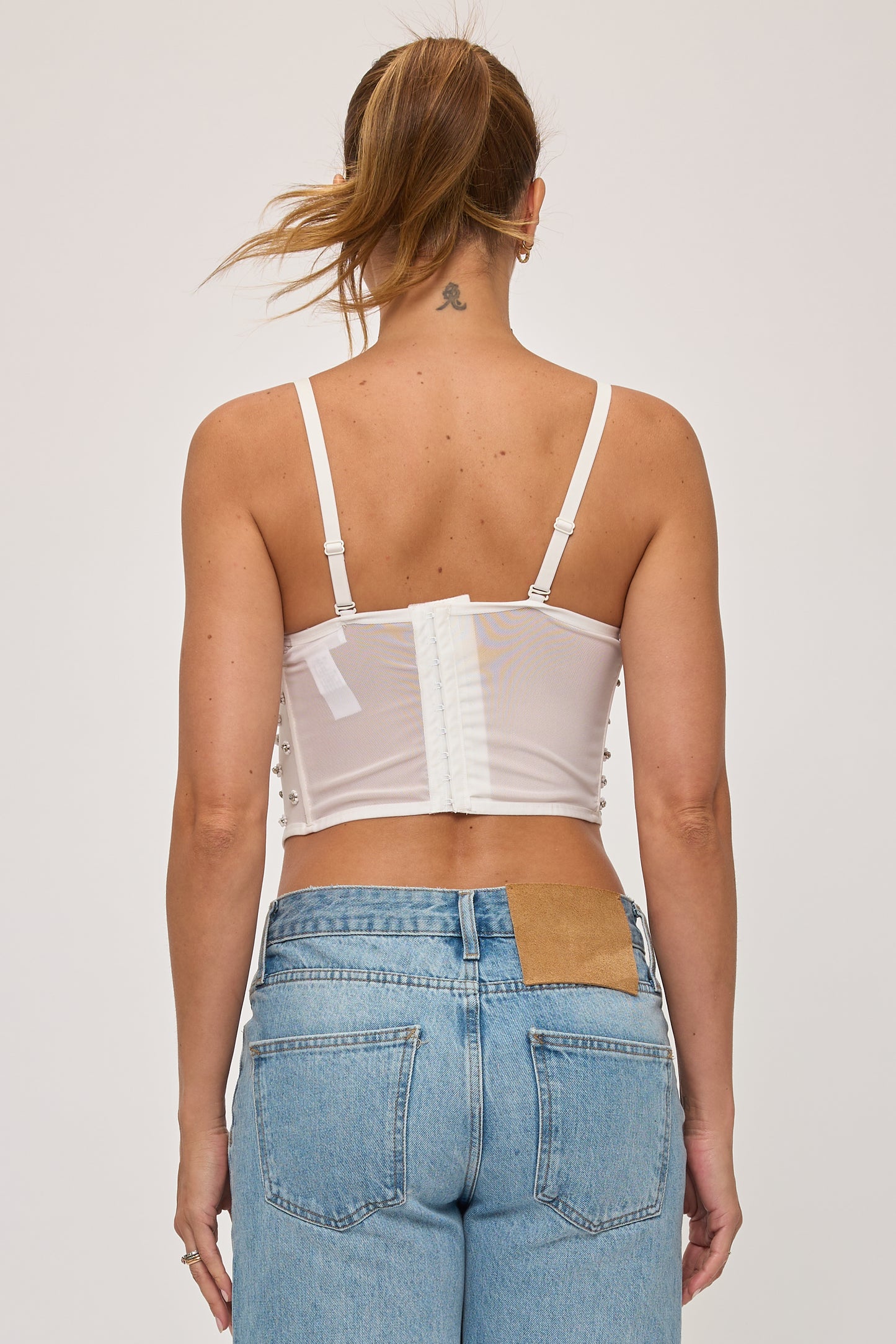 Mesh Corset Top with Rhinestones & Pearls_D7329
