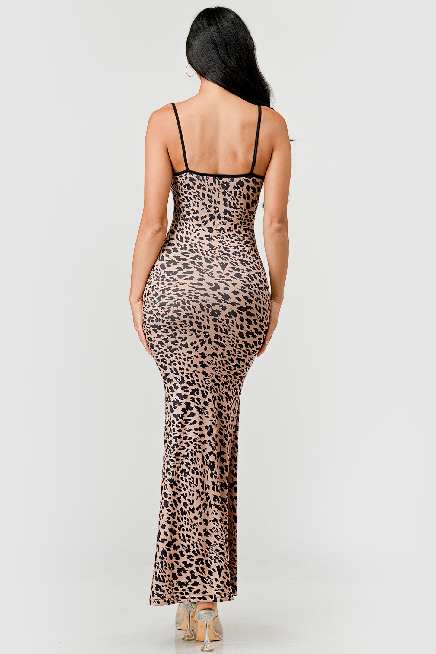 LEOPARD PRINT KEYHOLE BOW FRONT DETAIL BODYCON MAXI DRESS