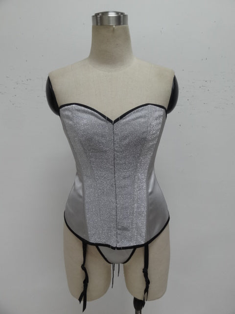 SHINNY LUREX FRONT PANEL CORSET W/ THONG