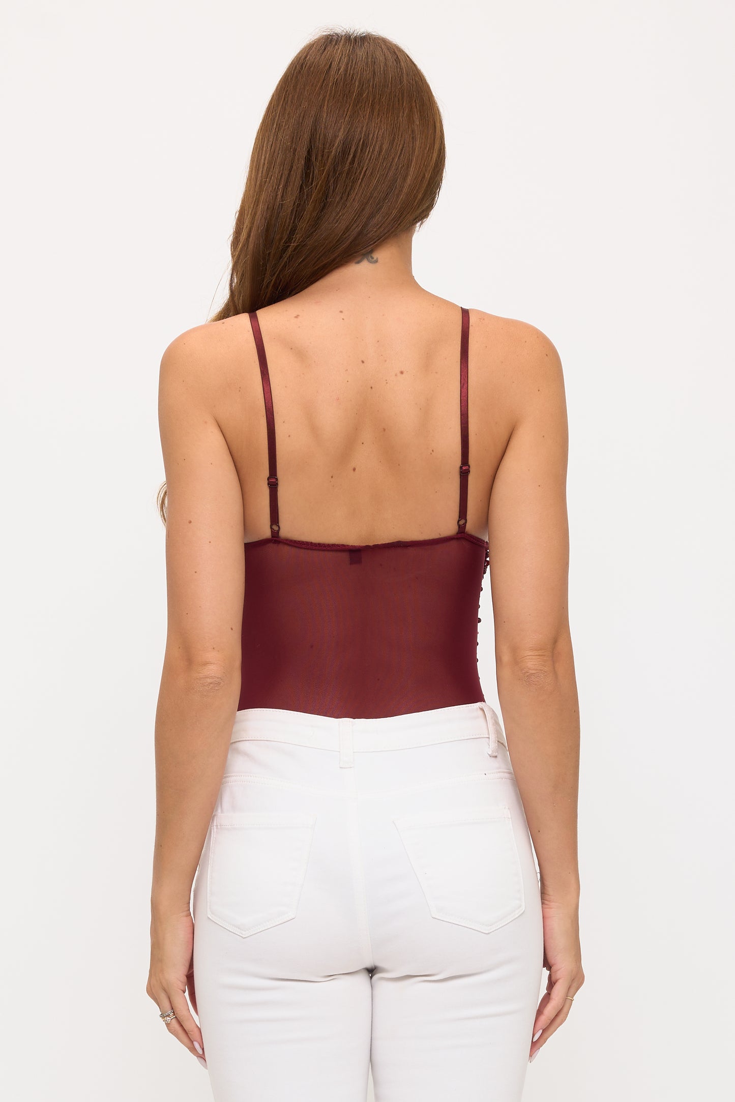 Luxury Beaded Pearl & Crystal Sheer Bodysuit_ DS4269A