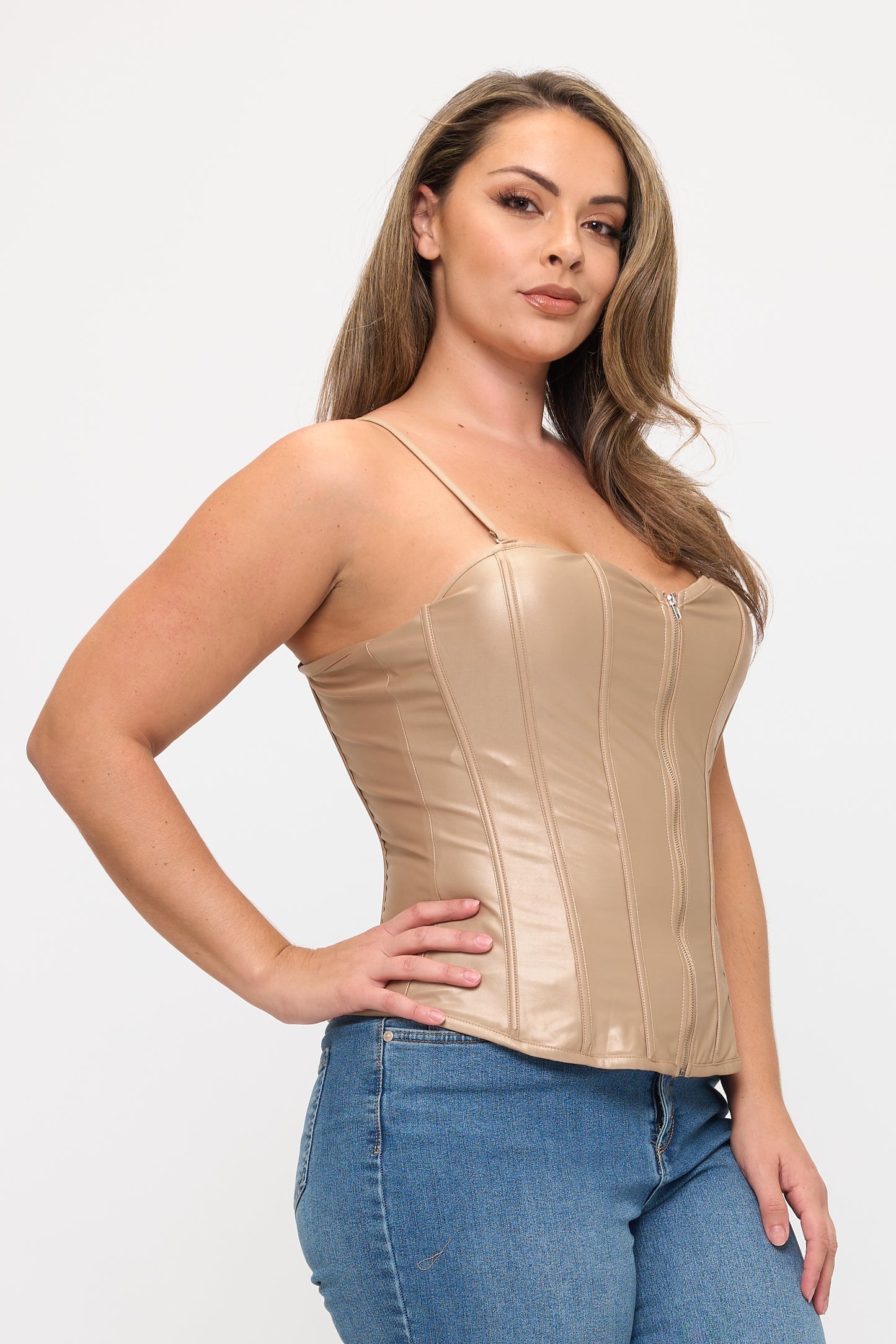 ZIPPER FRONT CLOSURE BONING CORSET TOP-PLUS