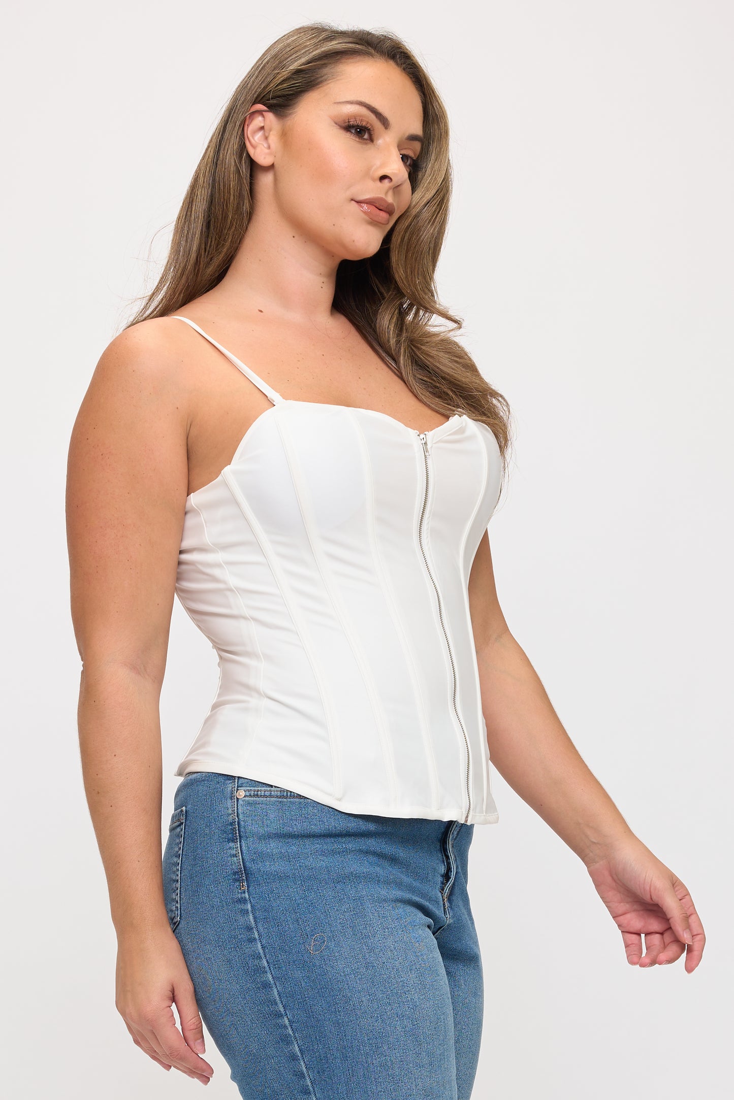 ZIPPER FRONT CLOSURE BONING CORSET TOP-PLUS