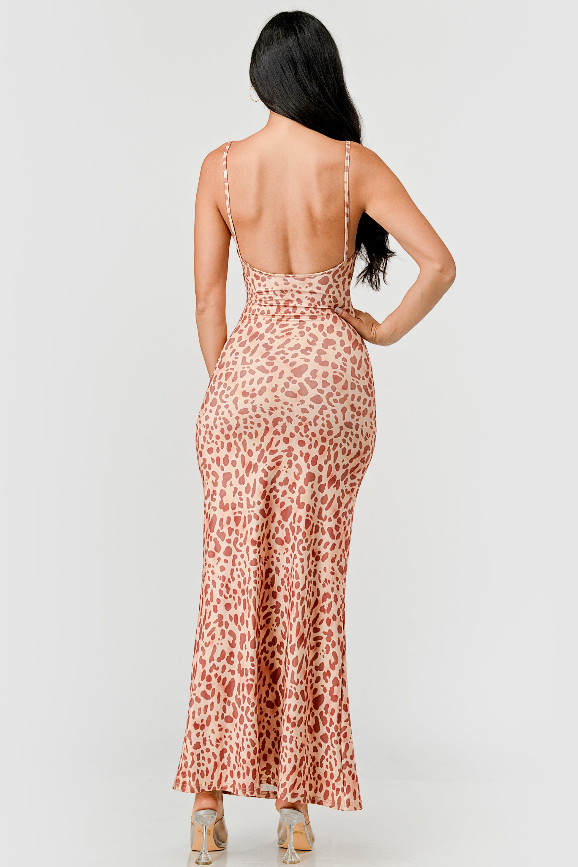 backless bodycon maxi dresses LEOPARD PRINT COWL NECK BACKLESS BODYCON MAXI DRESS – OhYes Fashion