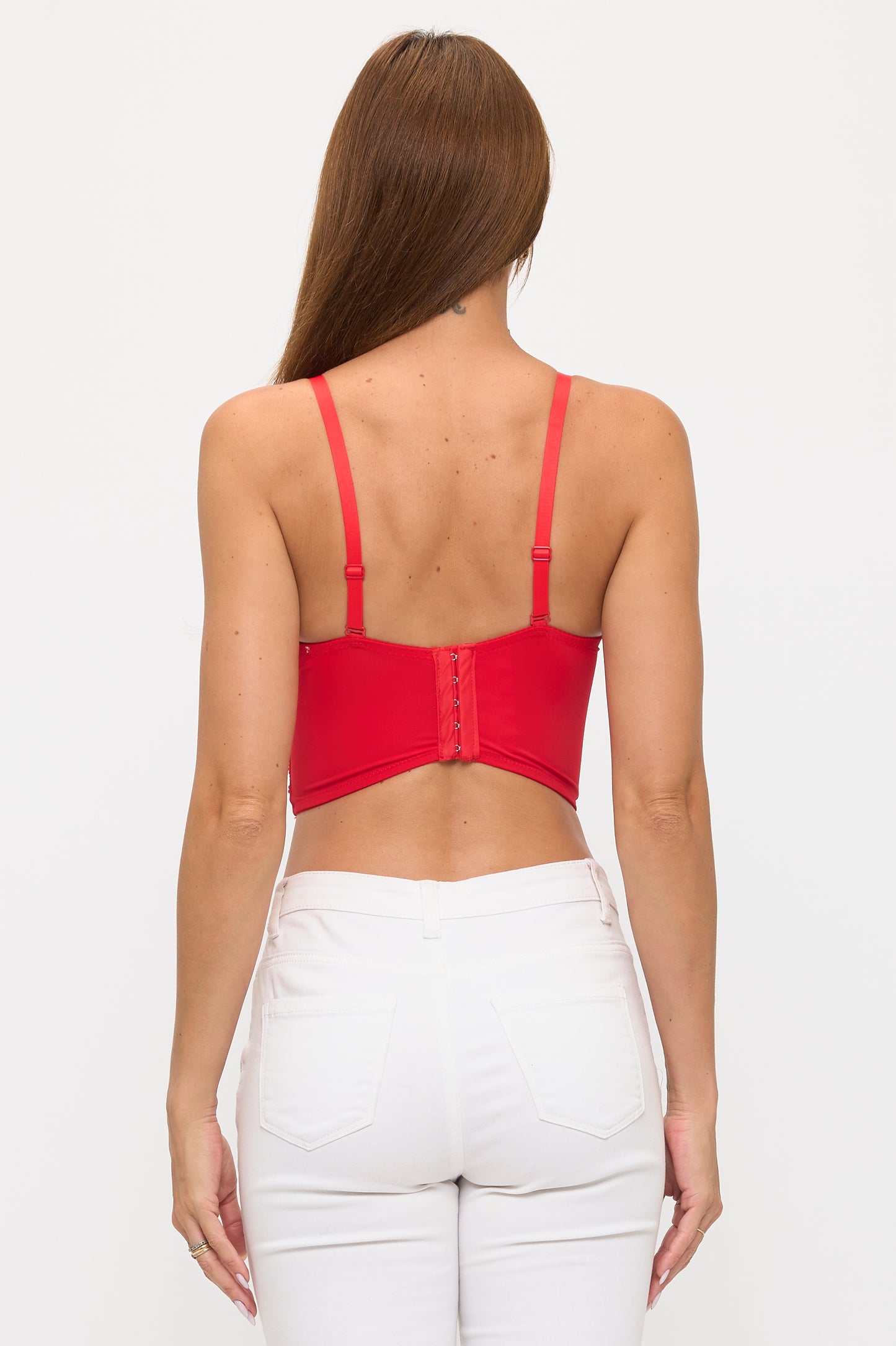 FLOWER BEADING SEQUIN MESH BUSTIER TOP