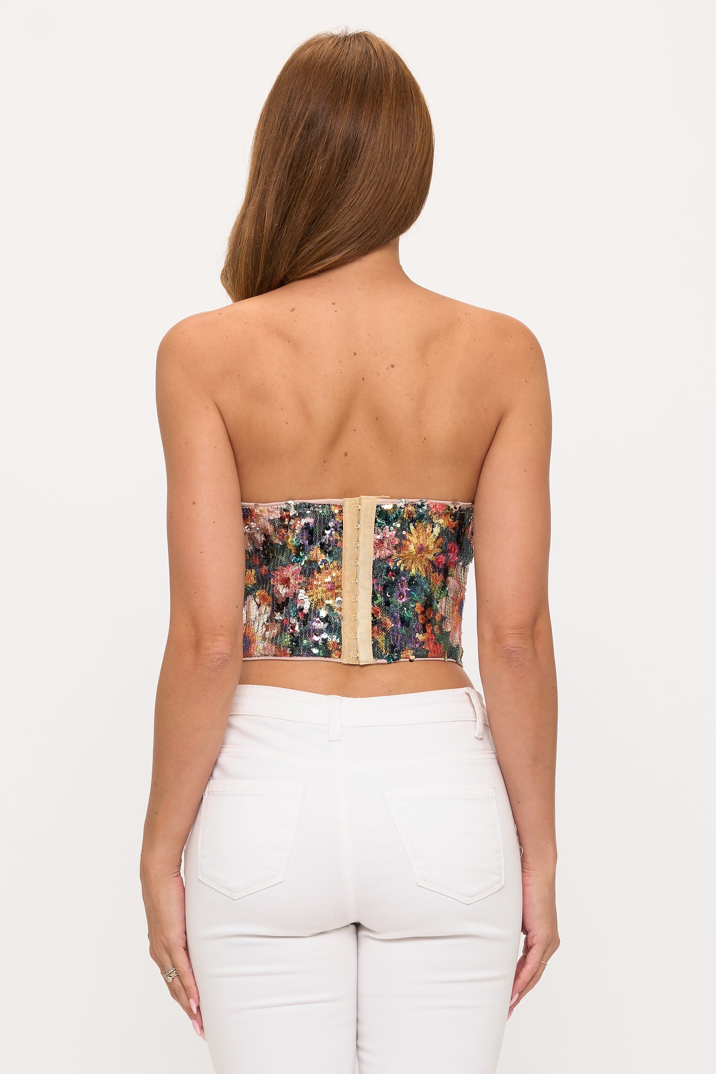 Floral Sequin Strapless Croset Crop Top