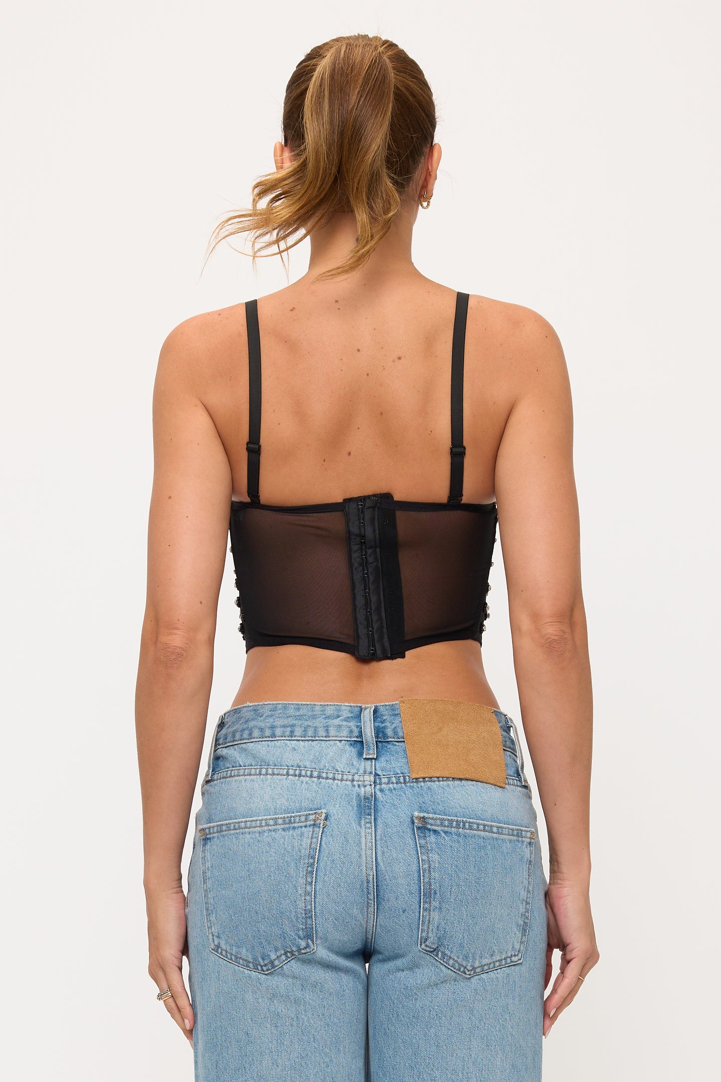 Mesh Corset Top with Rhinestones & Pearls_D7329