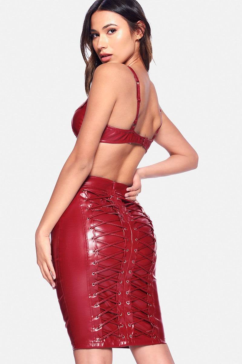 PU BACK LACE UP SKIRTS