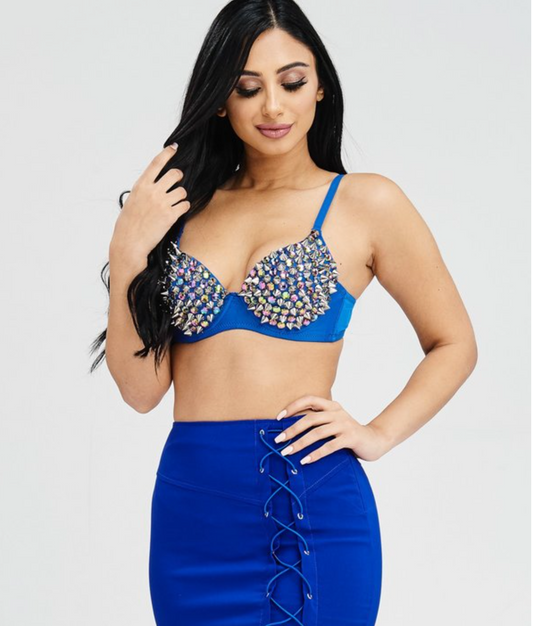 IRIDESCENT SPIKE STUDDED BRA TOP