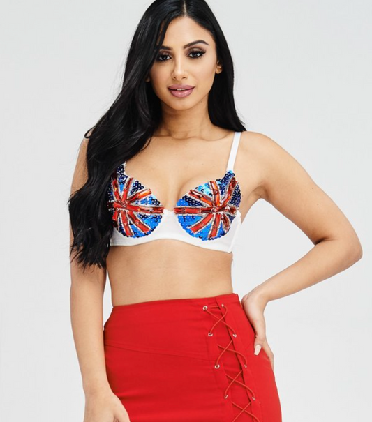 METALLIC SEQUIN BEADED FLAG BRA TOP