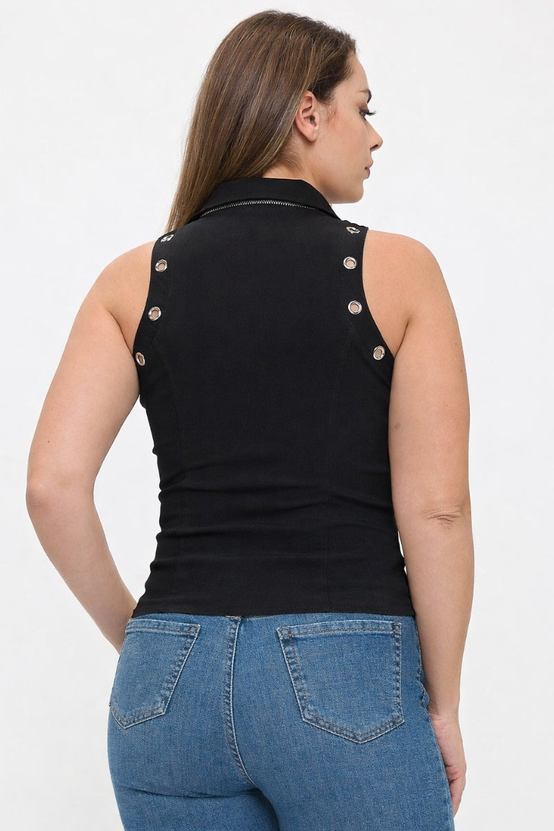 OVERSIZED COLLAR ZIPPER POINT TOP-PLUS