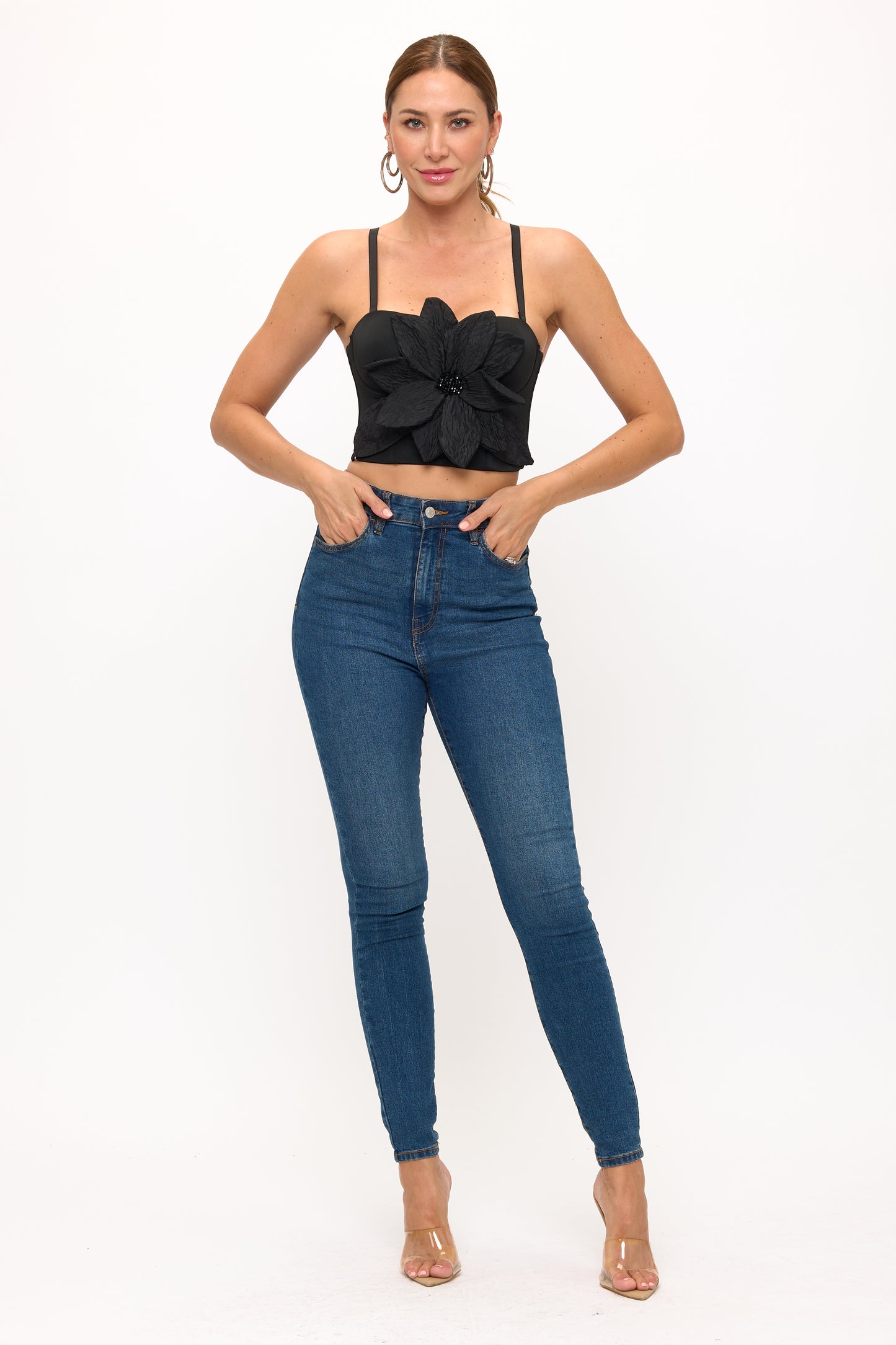 3D Floral Bustier Top with Sculpted Petals