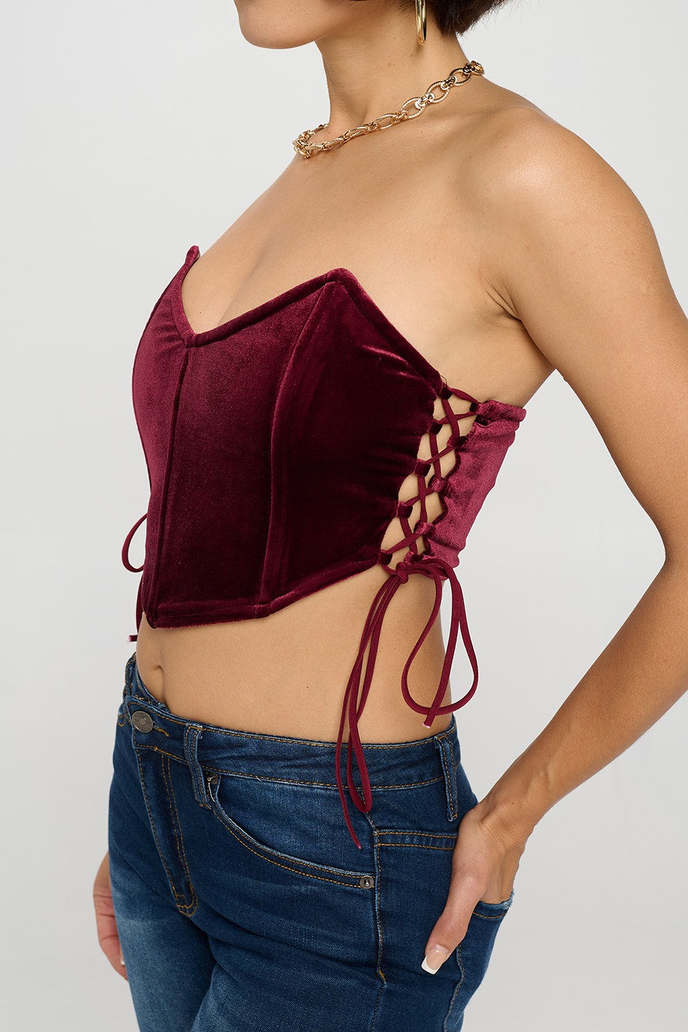 SIDE LACE UP DETAIL BONING BUSTIER TUBE TOP