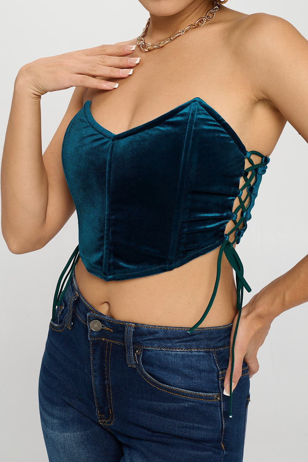 SIDE LACE UP DETAIL BONING BUSTIER TUBE TOP